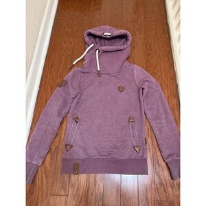 Naketano Womens Brave New Word Purple High Neck Shawl Hoodie Sweatshirt Small